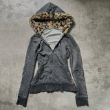 Taooba party outfit  Y2k Women Harajuku Aesthetics Leopard Print Zip Up Hoodie Hip Hop Punk Grunge Gothic Vintage Rock Casual Streetwear EMO Girl