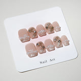 Taooba Christmas nail 10pcs Nude Cat Eye Handmade False Nails Short French Ballet Ribbon Pearl Design Fake Nail Full Cover Press On Acrylic Nail Tips