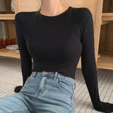 Taooba Christmas Gift outfit  Spring 2023 Thin T Shirt Women Korean Style Clothes Slim High Elasticity T-Shirts Long Sleeve Top Tee Shirt Camisetas Mujer