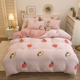 Taooba-Thick Warm Coral Fleece 4pcs Bedding Set Cute Printing Quilt Cover Super Soft Velvet Bed Sheet Pillowcase King Size Bedding Set