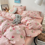 Taooba Christmas Gift Bedding Set Double Layered Yarn INS Girls Mushroom Soft Washed Cotton Bed Sheet Queen King Size Duvet Set Pillowcase Bed Sheet