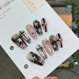 Taooba Christmas nail 10pcs Handmade Y2k black Press On Nails Pink Heart Design Reusable Fake Nails Artificial Manicure Wearable False Nails For Girls