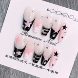 Taooba Christmas nail 10pcs Handmade Y2k black Press On Nails Pink Heart Design Reusable Fake Nails Artificial Manicure Wearable False Nails For Girls