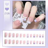 Taooba 24pcs/box Fake Nails Press on Reusable with Designs Set French Artificial Aurora Diamond False Tipsy Stick-on Nails Tips Art