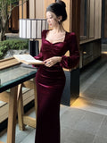 Taooba  party look inspos Elegant Velvet Mermaid Dress French Hepburn Style Bodycon Evening Party Prom Womens Dresses Autumn Female Slim Waist Vestidos