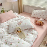 Taooba Christmas Gift Ins Pink Flowers Bedding Set Flat Bed Sheet Duvet Cover Twin Full Queen Nordic Bed Linen Boy Girl Bedding Sets Flower Cherry