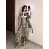 Taooba party outfit  American Style Retro Street Camouflage Overalls Women's Hip-hop Fried Street Wide-leg Casual Pants High Street Ins Tide Y2K 90s