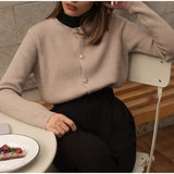 Taooba Christmas Gift outfit  Autumn Winter Elegant Knitted Button Up Cardigan Sweater for Women Long Sleeve Tops Oversize Sweaters Sueters Coat