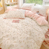 Taooba Christmas Gift Ins Pink Flowers Bedding Set Fashion Flat Sheet Duvet Cover No Filling Pillowcase Twin Full Queen Nordic Boy Girl Bed Linen