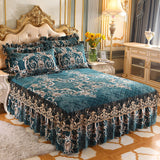 Taooba-Thick Bedspread Warm Velvet Bed Covers Skirt Floral Print Pattern Lace Bedding Queen Bedded Set Mattress Cover Decor Decoration