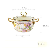 Taooba Enamel Soup Pot Retro Flower Bird Binaural Large Capacity Stew Pot with Lid Home Enamel Utensils for Kitchen Delicate Cookware