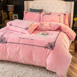 Taooba-Thick Coral Fleece Winter Four-Piece Set Double-Sided with Velvet Quilt Cover Flannel Bed Sheet Bedding Milk Fiber Winter