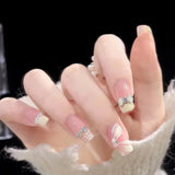 Taooba Christmas nail 24pcs Wearable Pink Press on Fake Nails Tips with Glue False Nails Design Butterfly Lovely Girl False Nails with Wearing Tools