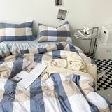 Taooba Christmas Gift Bed Linen Washed Cotton Striped Grid Minimalist Bedding Sheet Set Comforter Sets Queen Duvet Cover Double For Boys And Girls