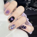 24pcs/bag Handmade Wearing Armor Fake Nails Press On Nail Tips Full Cover False Nails Oval Butterfly Glitter Nail Art Sculpted