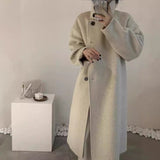 Taooba Christmas Gift outfit  birkenstock clogs outfit fall 2024 New Korean Style Stand Collar Single-Breasted Double-Sided Cashmere Coat Mid-Length Autumn and Winter Thickened Wool Coat for Women