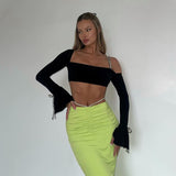 Taooba Christmas Gift outfit  Shine Strings One Shoulder Solid Bandage Sexy Crop Top 2024 Summer Women Fashion Outfits Club Elegant Streetwear Y2K