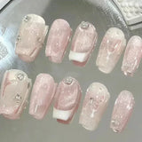 Taooba Christmas nail 24pcs False Nails with glue butterfly design Long Coffin French Ballerina Fake Nails Full Cover acrylic Nail Tips Press On Nails