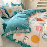 Taooba-Lovely Princess Flower Print Ruffles Bedding Set 100% Cotton Cute Girls Duvet Cover Set with Bed Sheet Kawaii Bedding Sets Soft