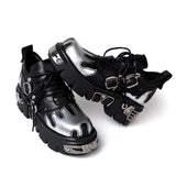 Taooba Christmas Gift outfit  Punk Style Women Shoes Lace-up heel height 6CM Platform Shoes Woman Gothic Ankle Boots Metal Decor Woman Sneakers