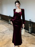 Taooba  party look inspos Elegant Velvet Mermaid Dress French Hepburn Style Bodycon Evening Party Prom Womens Dresses Autumn Female Slim Waist Vestidos