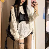 Taooba Christmas Gift outfit  Y2K Hole Star Print T-Shirt Women Fashion Streetwear Off Shoulder Tops Summer Oversized Kpop Long Sleeve Loose Tees Ladies New