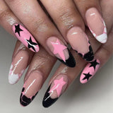 Taooba Christmas nail 24Pcs Y2K Nails Tips Long Coffin Star Designs Diamond Fake Nails Full Cover Press on Nail Clear Acrylic Stick-on Nails for Girls