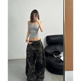 Taooba party outfit  2024 Autumn Womens Jeans High Waist Baggy Casual Vintage Y2K Camouflage Straight Pants Street American Wide Leg Denim Trouser