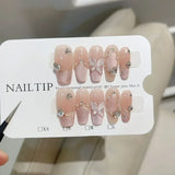 Taooba Christmas Nail  10pcs Handmade Press On Nails Gradient Pink Fake Nail With 3D Moon Heart Diamond Design Full Cover Nail Tips Wearable False Nail