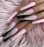 Taooba 24Pcs Long Coffin False Nails Glitter French Design Champagne Press on Nails Wearable Fake Nails Ballet Press on Nails Tips Art