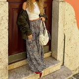 Taooba party outfit  Fashion Vintage Leopard Print Wide-leg Pants Women Casual High-waisted Trouser 2024 Spring Summer Office Lady Clothes Streetwear