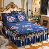 Taooba-Thick Bedspread Warm Velvet Bed Covers Skirt Floral Print Pattern Lace Bedding Queen Bedded Set Mattress Cover Decor Decoration