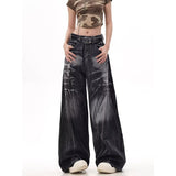 Taooba party outfit  2024 Autumn Women Jeans Oversize Hip-hop Fashion Vintage Streetwear Y2K 90s Wide Leg Jean High Waist Trouser Baggy Denim Pants