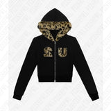 Taooba party outfit  Y2K Women Leopard Print Hoodies Clothes Hip Hop Graphic Punk Aesthetic Gothic Fashion Vintage Zip Up Hoodies Streetwear EMO Girl