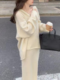 Taooba  party look inspos 2 Piece Women Knitted Sweater Suits Winter Fashion Korean Blouses Tops and Skirt Set Casual Elegant Female Hoodies Outfits 2025