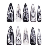 Taooba Christmas Nail  24Ps Black Y2k Fake Nails with Diamond Long Almond False Nail Butterfly Design Wearable Oval Stiletto Press on Nail Manicure Tip