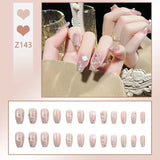 Taooba 24pcs/box Fake Nails Press on Reusable with Designs Set French Artificial Aurora Diamond False Tipsy Stick-on Nails Tips Art