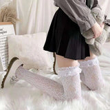 Taooba Christmas Gift outfit -Women Lace Lolita High Tube Thigh Knee Socks Female Cute Long Tube Love Lace Japanese College Style Ultra-thin Sexy Black Socks