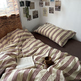 Taooba Beige & Brown Vintage Striped Bedding Set