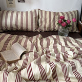 Taooba Beige & Brown Vintage Striped Bedding Set