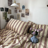 Taooba Beige & Brown Vintage Striped Bedding Set