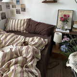 Taooba Beige & Brown Vintage Striped Bedding Set