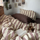 Taooba Beige & Brown Vintage Striped Bedding Set