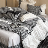 Taooba Beige Gingham with Bow Ruched Bedding Set