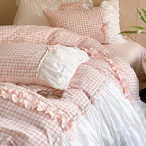 Taooba Beige Gingham with Bow Ruched Bedding Set