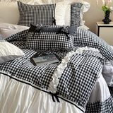 Taooba Beige Gingham with Bow Ruched Bedding Set