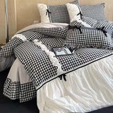 Taooba Black Gingham with Bow Ruched Bedding Set