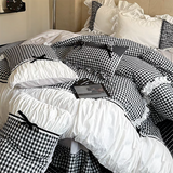 Taooba Black Gingham with Bow Ruched Bedding Set