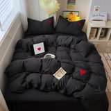 Taooba Black Washed Cotton Bedding Set With Red Embroidered Heart