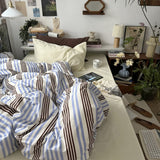 Taooba Blue & Brown Vintage Striped Bedding Set